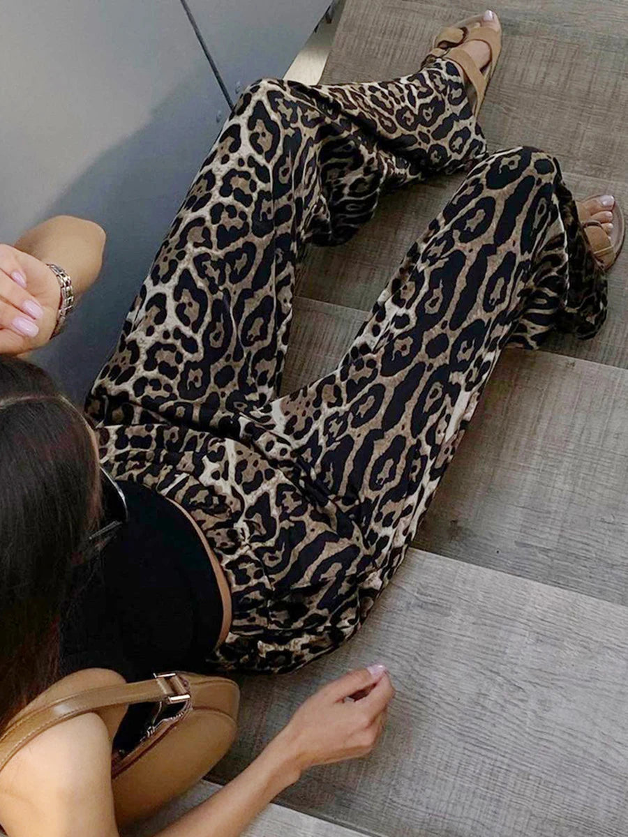 Leopard Print Trousers High Waisted Wide Leg Pants Oversized