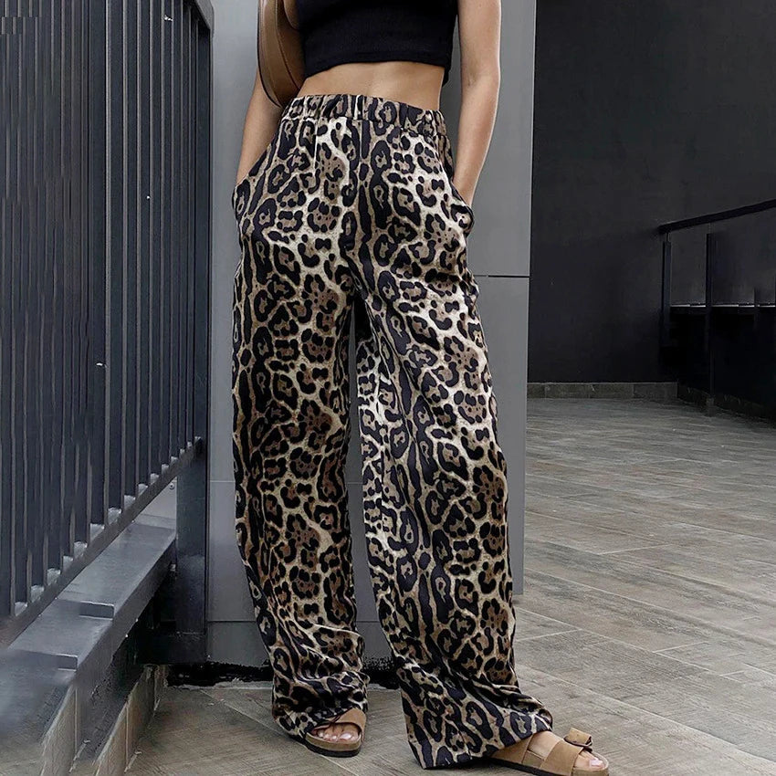 Leopard Print Trousers High Waisted Wide Leg Pants Oversized