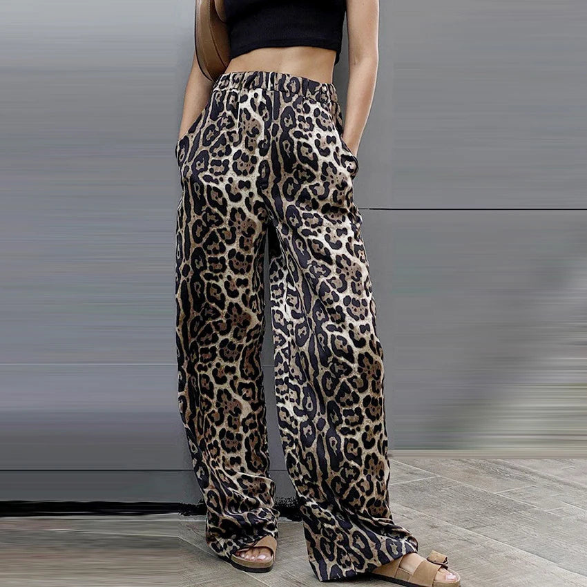 Leopard Print Trousers High Waisted Wide Leg Pants Oversized