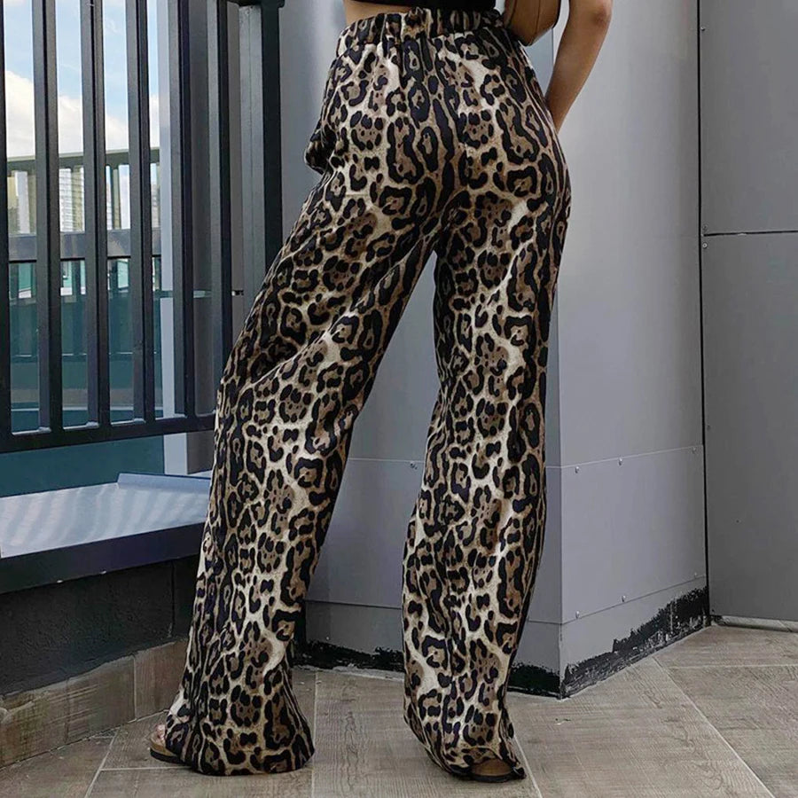 Leopard Print Trousers High Waisted Wide Leg Pants Oversized