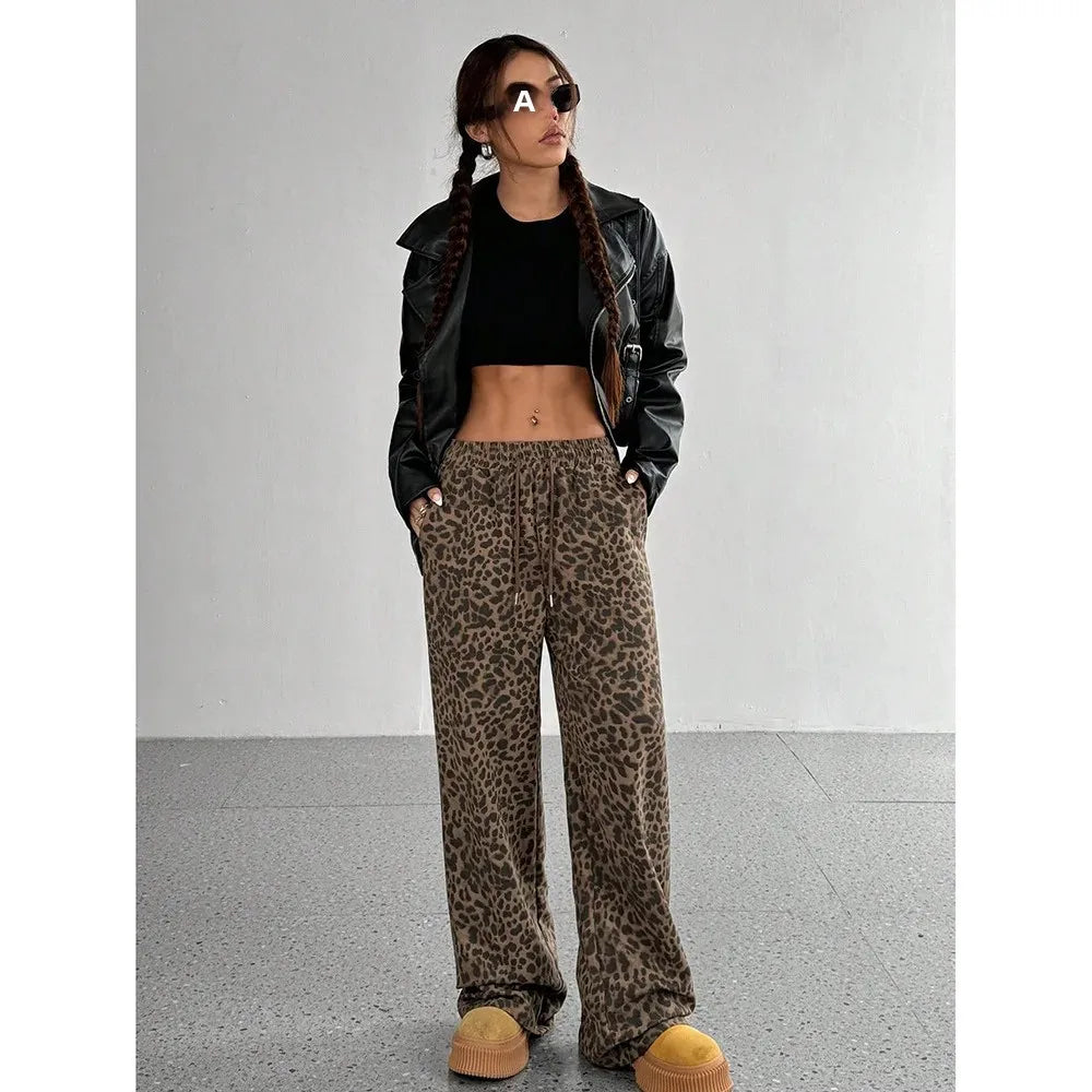 Trendy Classic Leopard Print Loose-Fit Wide-Leg