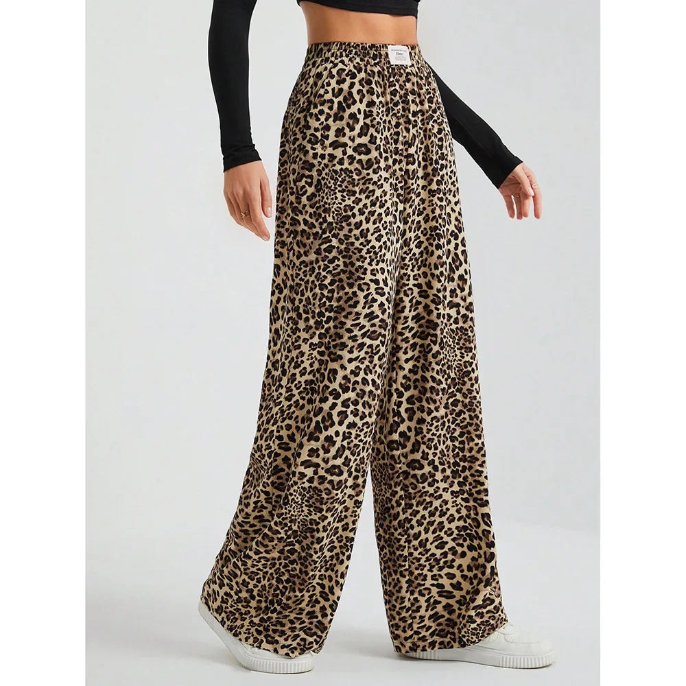 Trendy Classic Leopard Print Loose-Fit Wide-Leg