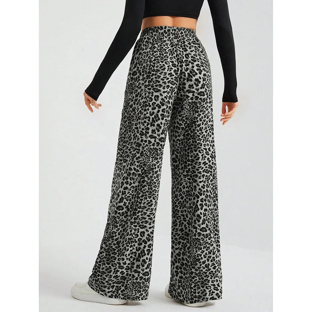 Trendy Classic Leopard Print Loose-Fit Wide-Leg