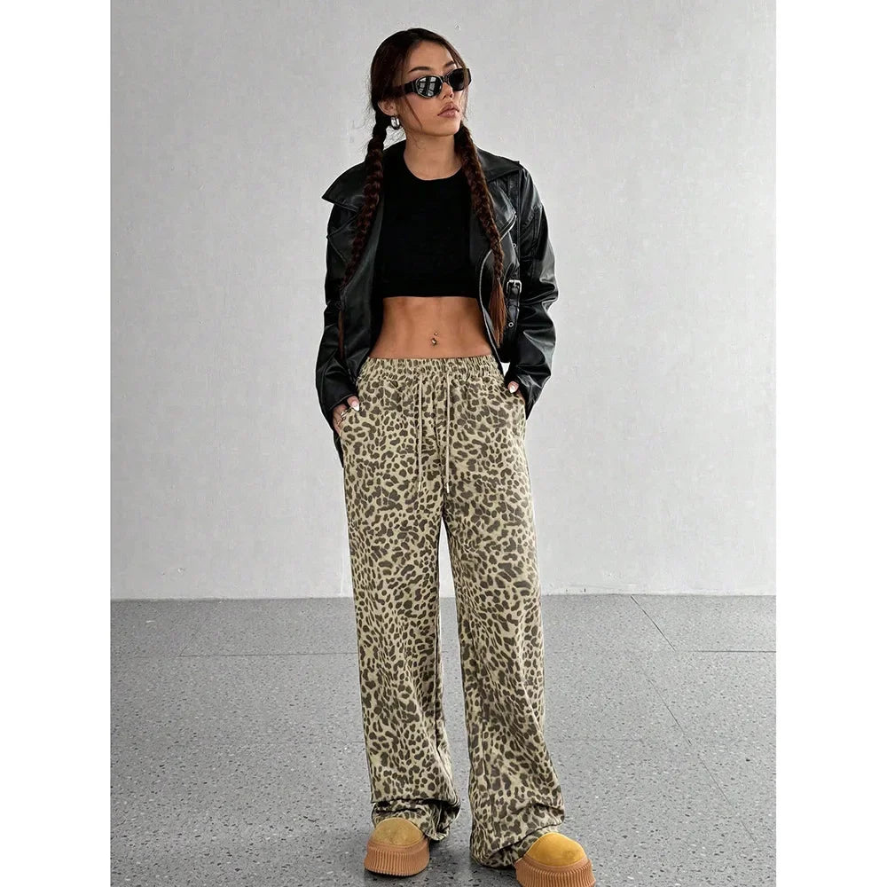 Trendy Classic Leopard Print Loose-Fit Wide-Leg