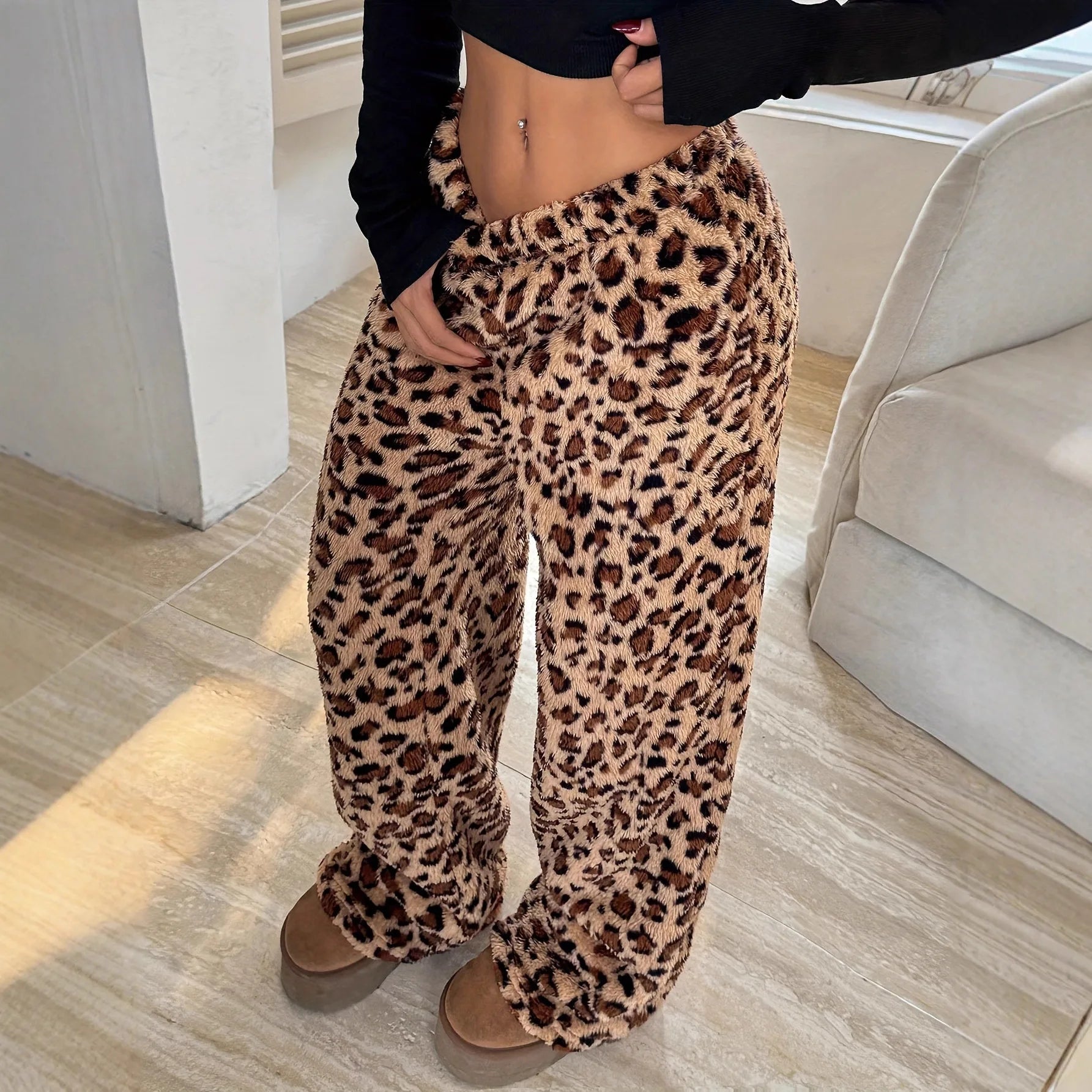 Loose Fit Leopard Pants