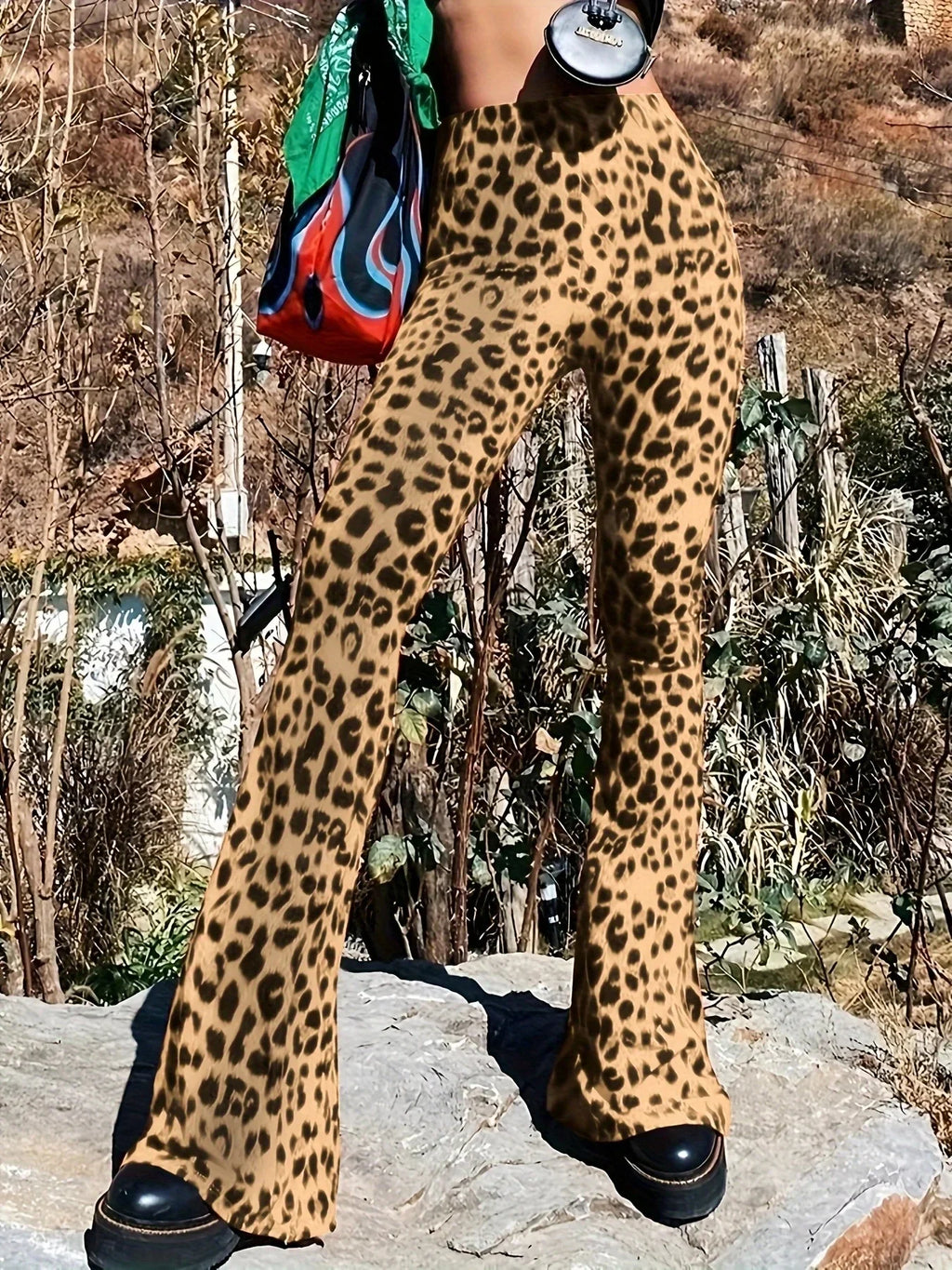 Leopard Elastic Flare Pants