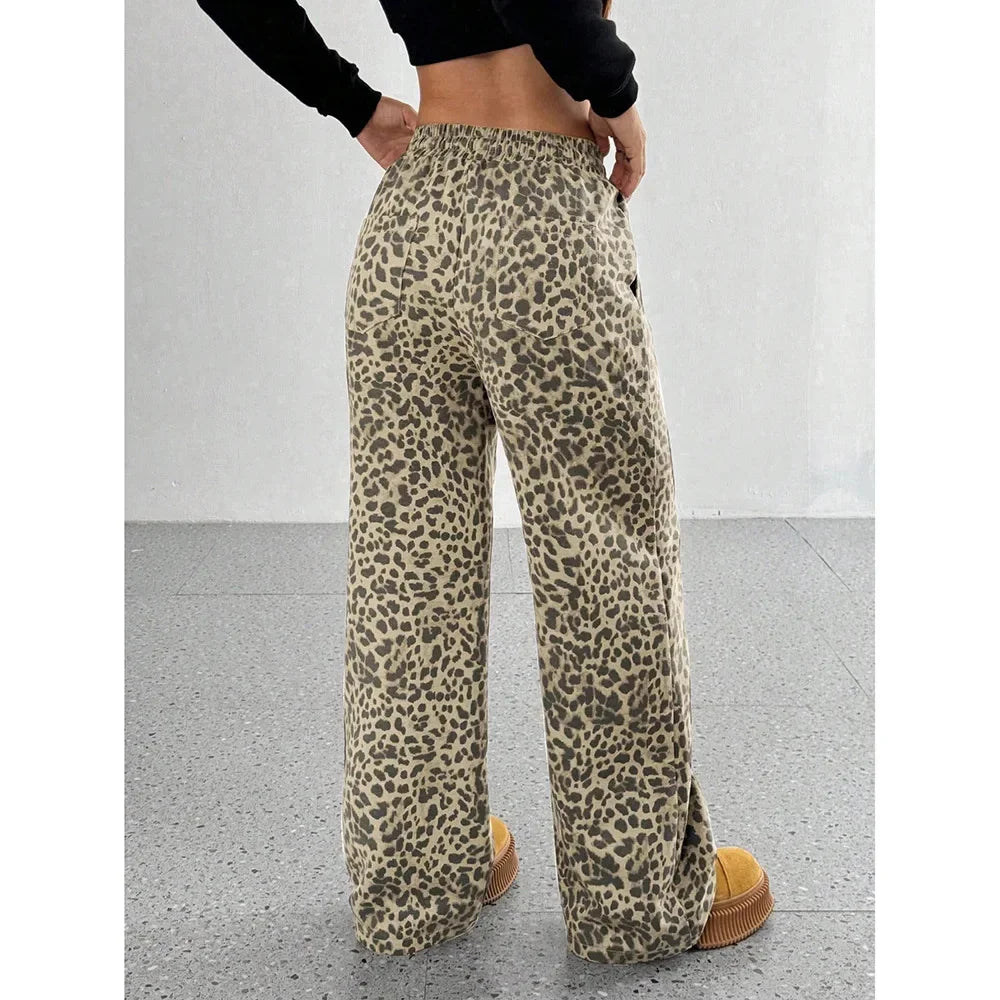 Trendy Classic Leopard Print Loose-Fit Wide-Leg