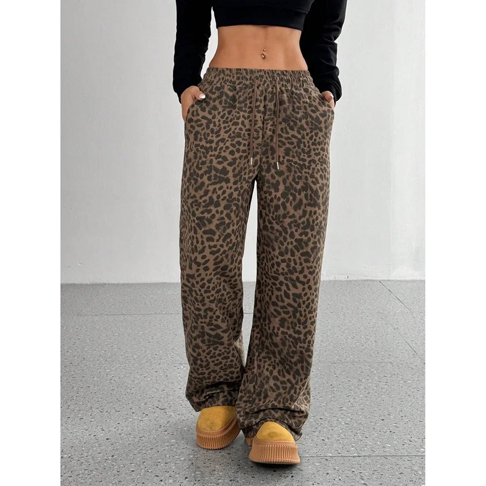 Trendy Classic Leopard Print Loose-Fit Wide-Leg