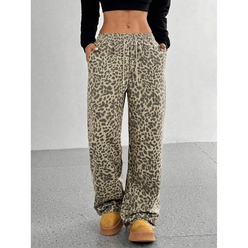 Trendy Classic Leopard Print Loose-Fit Wide-Leg