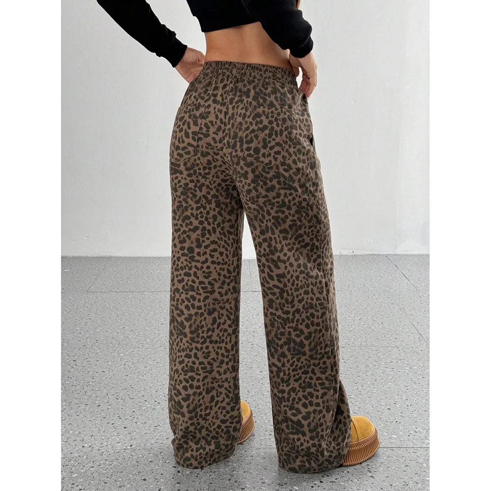 Trendy Classic Leopard Print Loose-Fit Wide-Leg