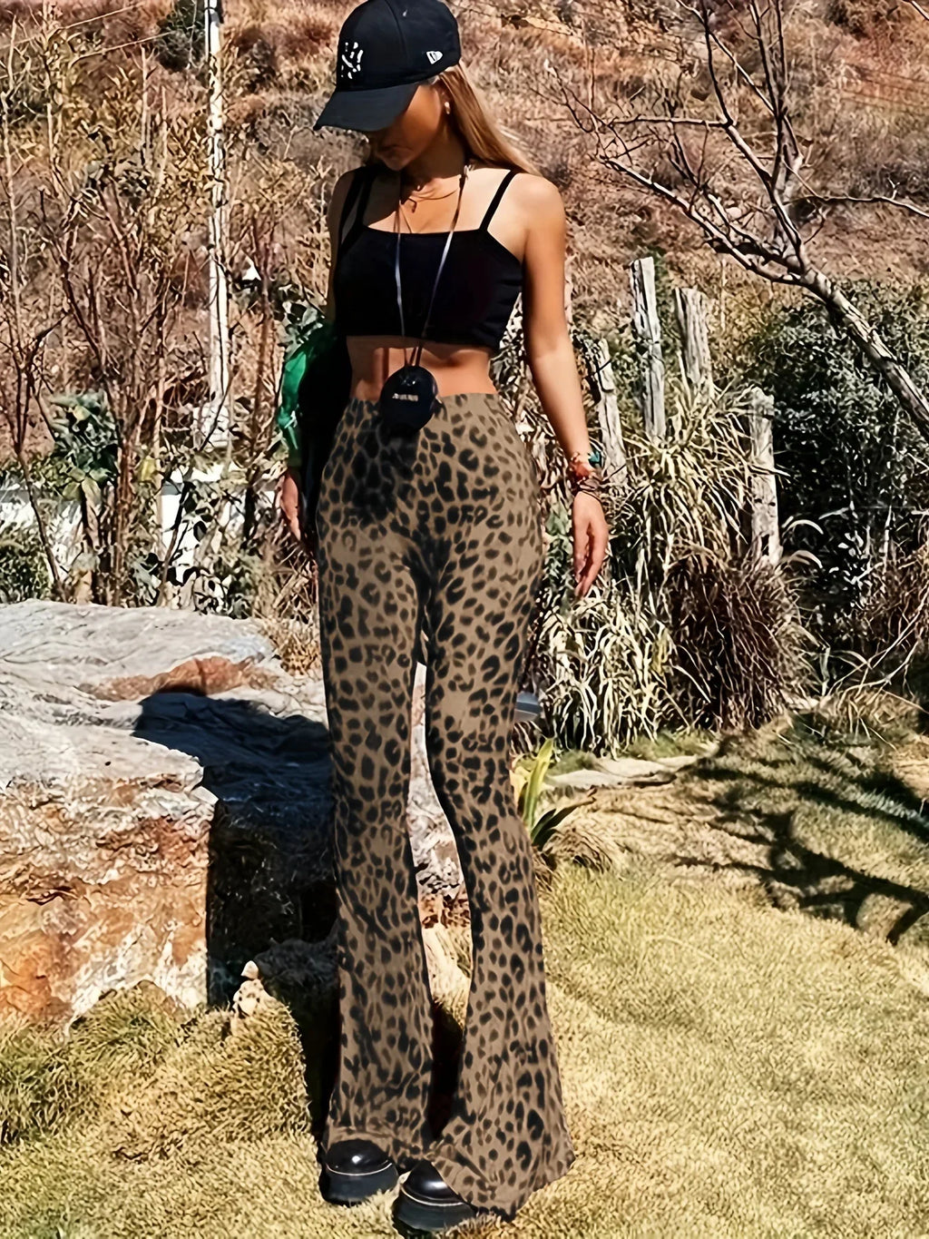 Leopard Elastic Flare Pants