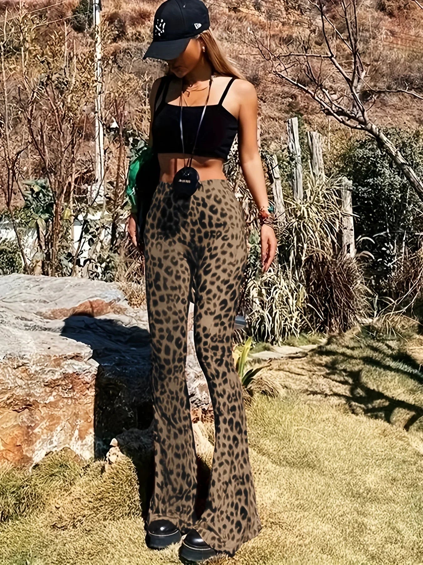 Leopard Elastic Flare Pants
