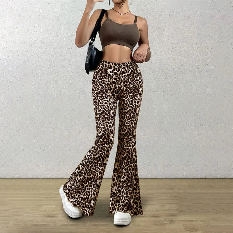 High Waist Leopard Print Flare Legging