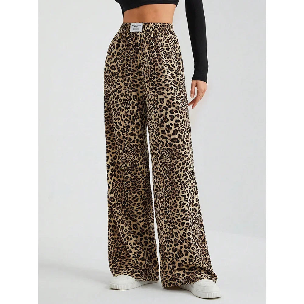Trendy Classic Leopard Print Loose-Fit Wide-Leg