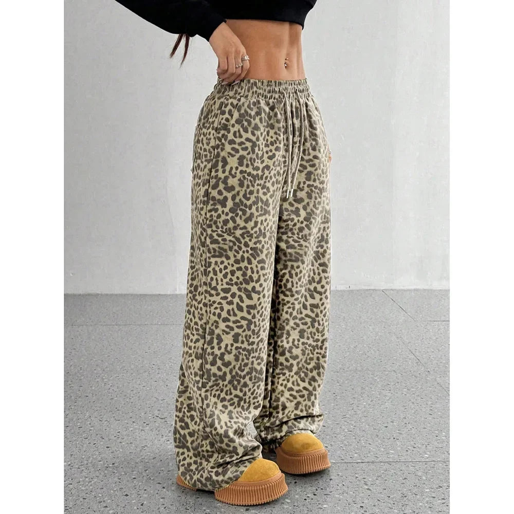 Trendy Classic Leopard Print Loose-Fit Wide-Leg
