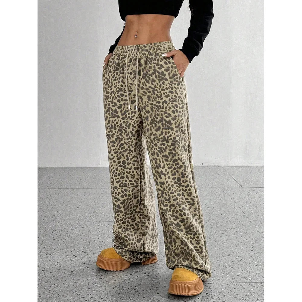 Trendy Classic Leopard Print Loose-Fit Wide-Leg