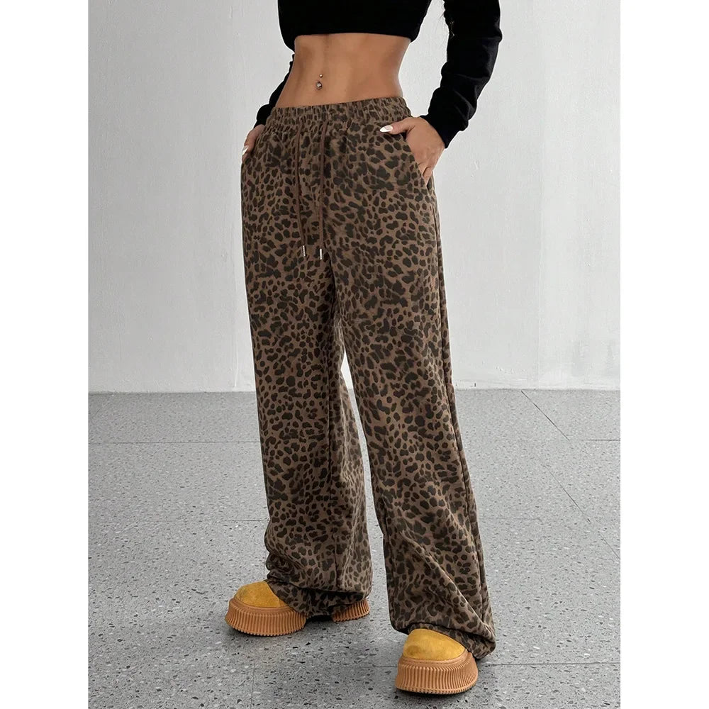 Trendy Classic Leopard Print Loose-Fit Wide-Leg