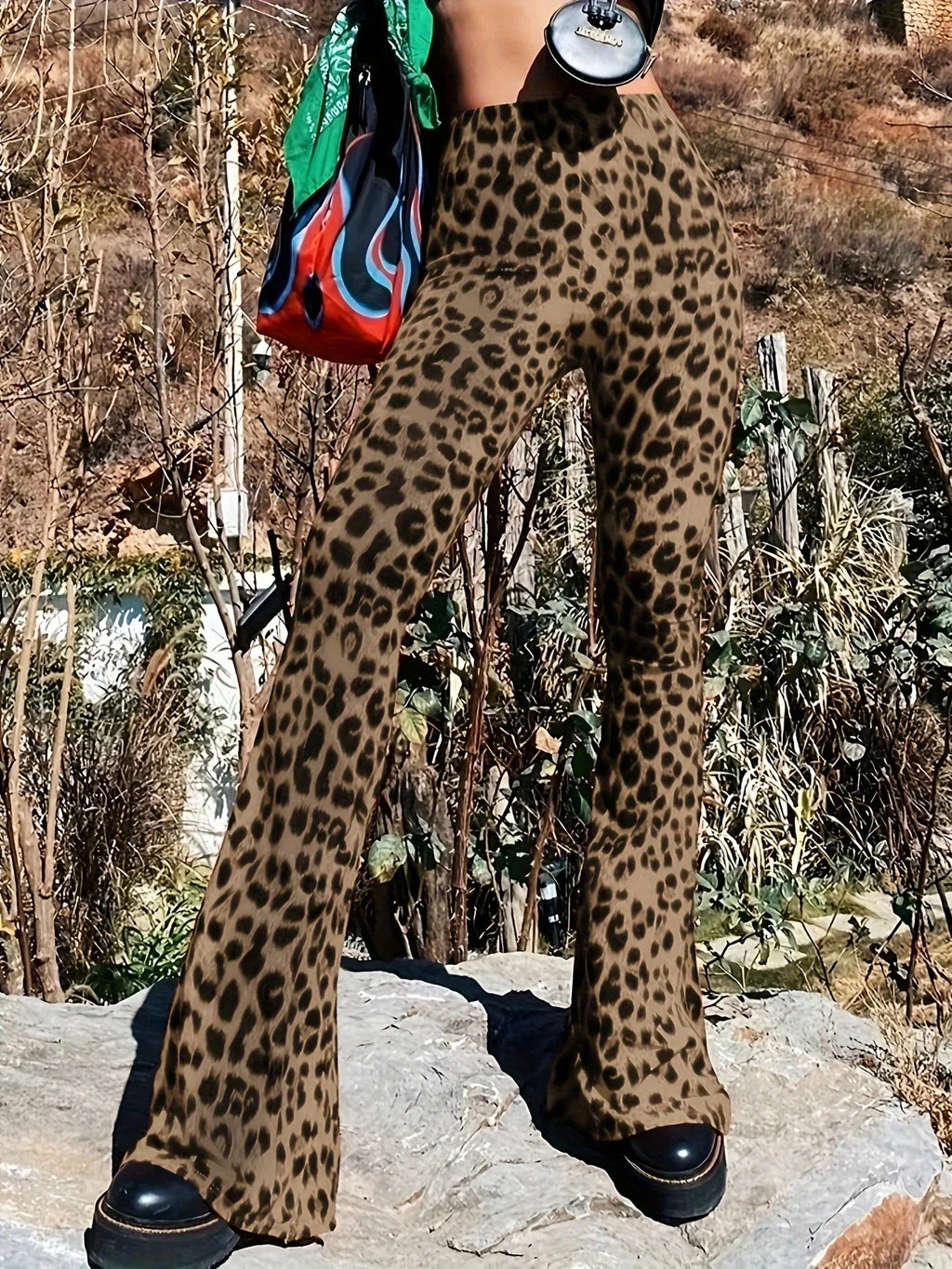 Leopard Elastic Flare Pants