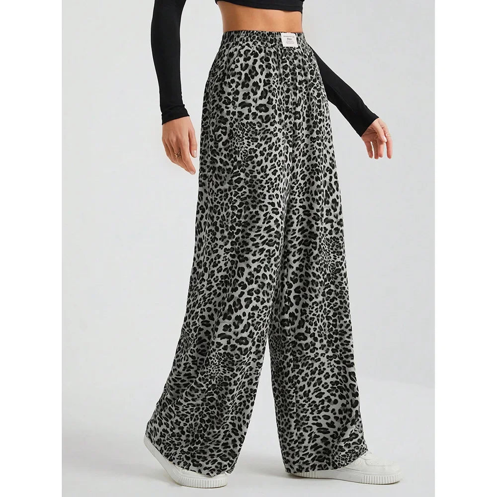 Trendy Classic Leopard Print Loose-Fit Wide-Leg