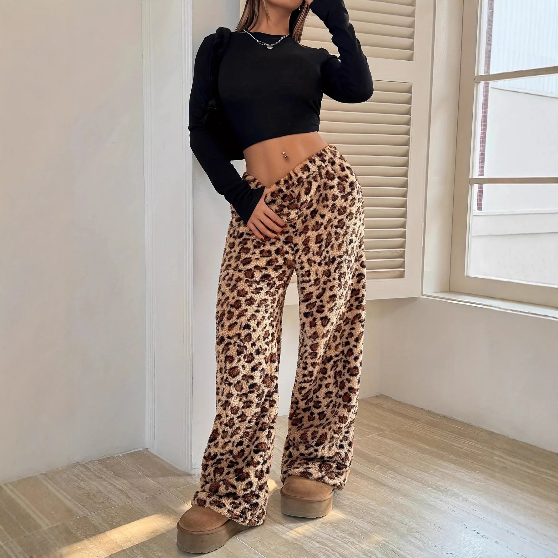 Loose Fit Leopard Pants