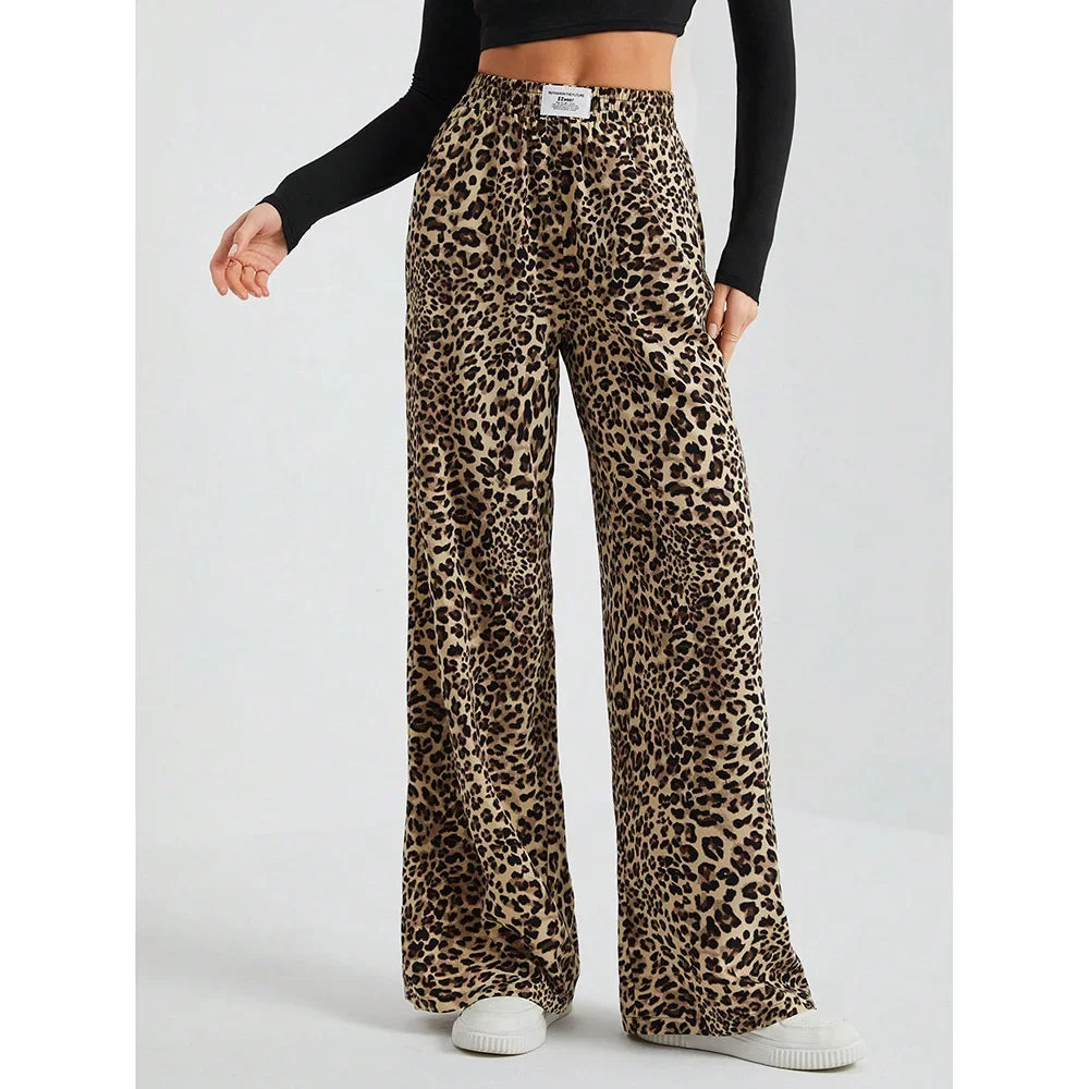 Trendy Classic Leopard Print Loose-Fit Wide-Leg