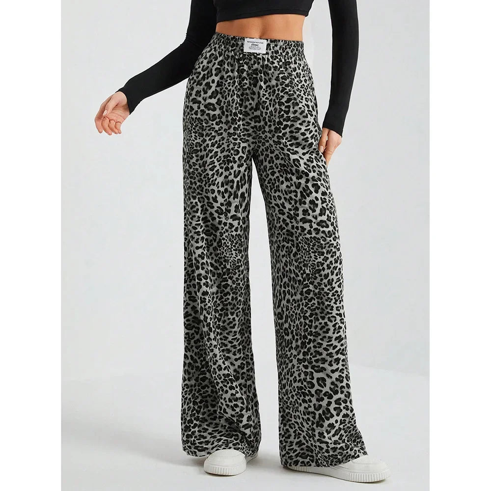 Trendy Classic Leopard Print Loose-Fit Wide-Leg