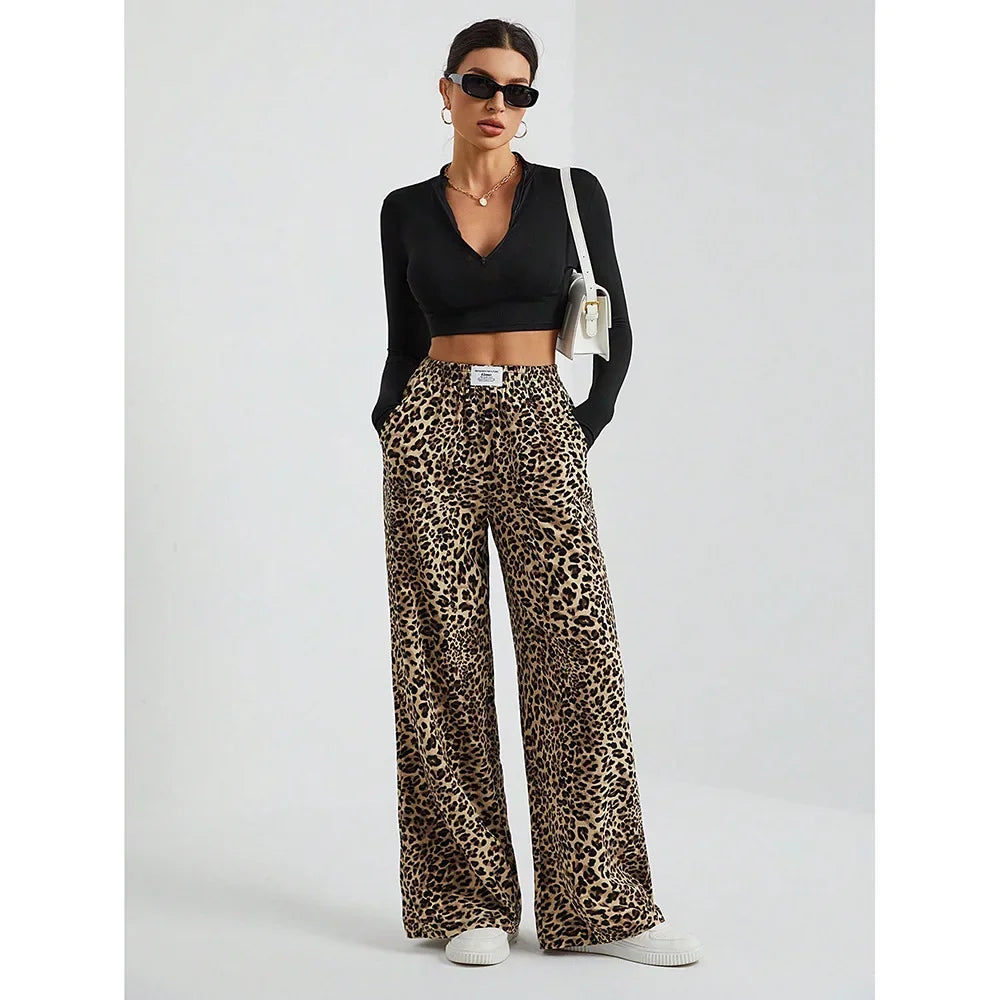 Trendy Classic Leopard Print Loose-Fit Wide-Leg
