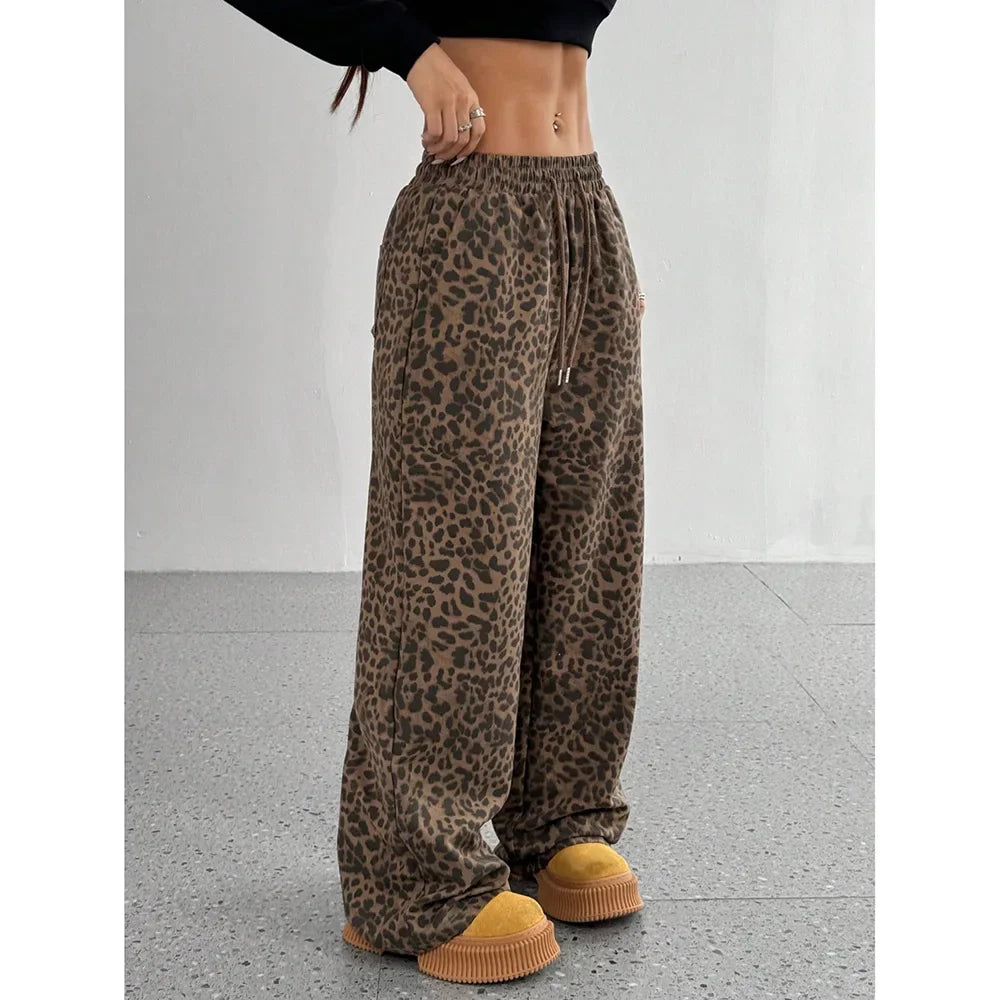 Trendy Classic Leopard Print Loose-Fit Wide-Leg