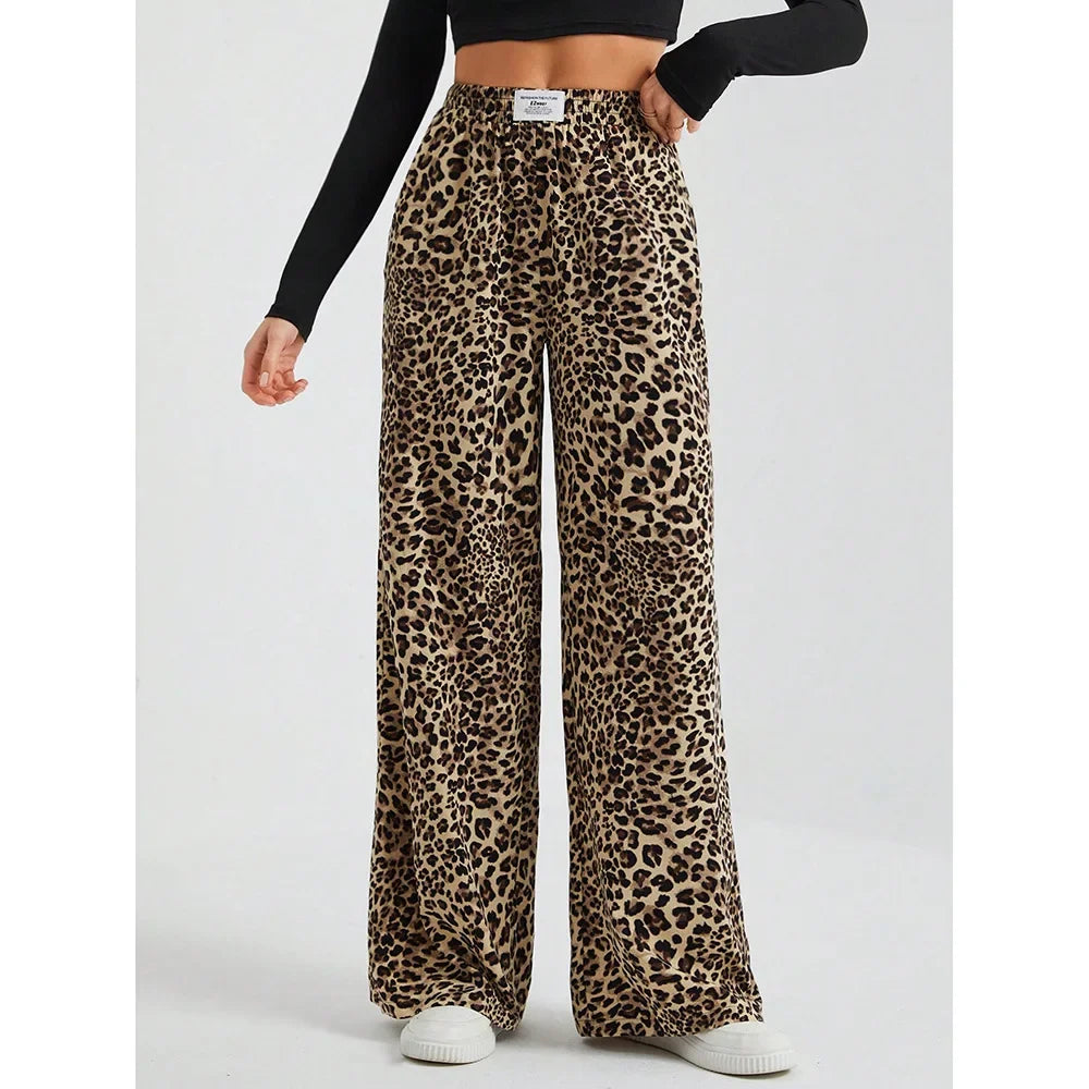 Trendy Classic Leopard Print Loose-Fit Wide-Leg