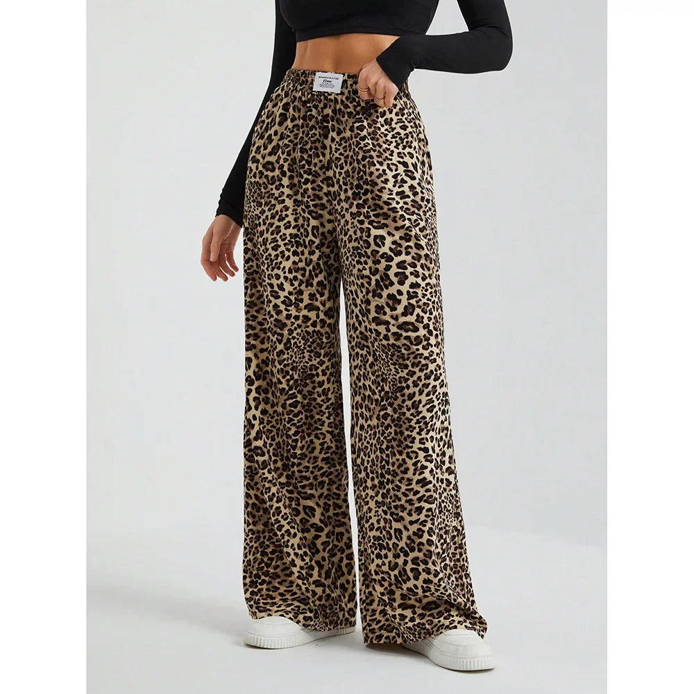 Trendy Classic Leopard Print Loose-Fit Wide-Leg