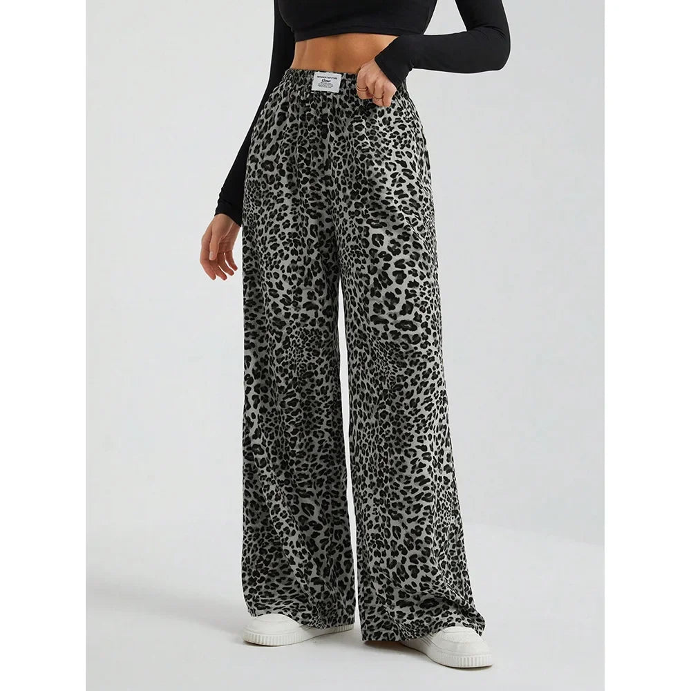 Trendy Classic Leopard Print Loose-Fit Wide-Leg