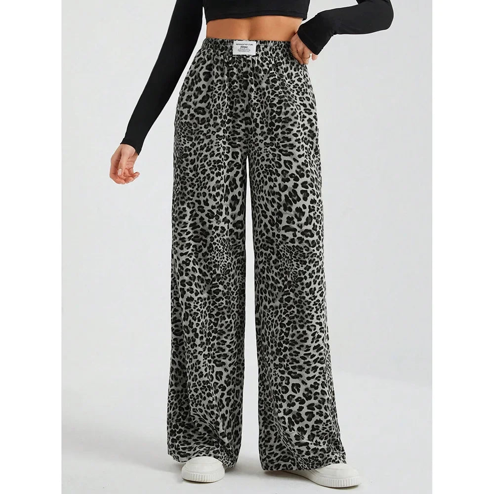 Trendy Classic Leopard Print Loose-Fit Wide-Leg